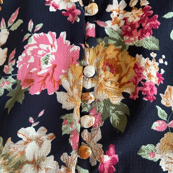 Tea n Rose Black Floral V-Neck Midi Dress Romantic Cottagecore Boho L - Picture 6 of 6